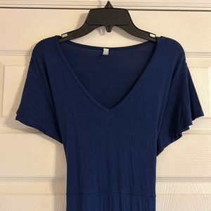 Daisy wrap style short sleeve V neck navy blue tie back size small midi dress